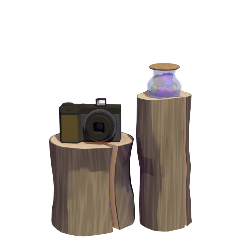 丸太とカメラとキャンディ瓶